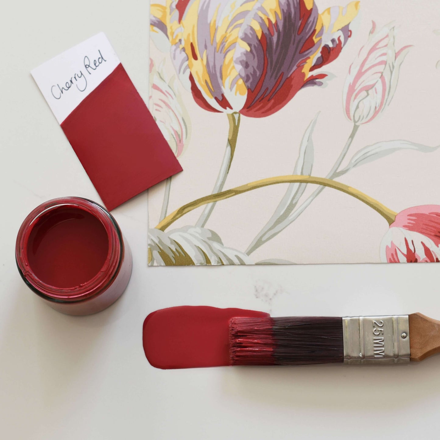 Tulip pattern fabric with Blake & Taylor Chalk Paint Cherry Red