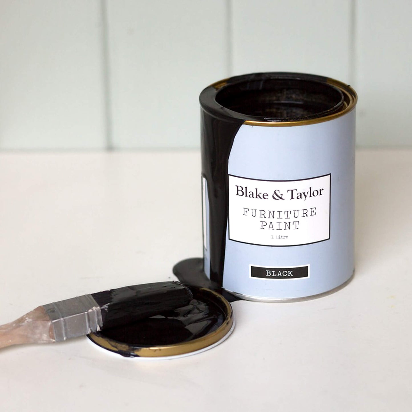 Tin of Black 1 Litre Blake & Taylor Chalk Furniture Paint with brush