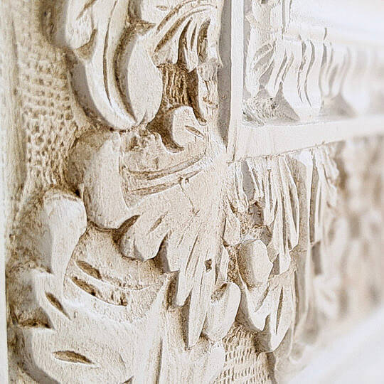 Carved timber detail with Blake & Taylor Soft Black wax applied