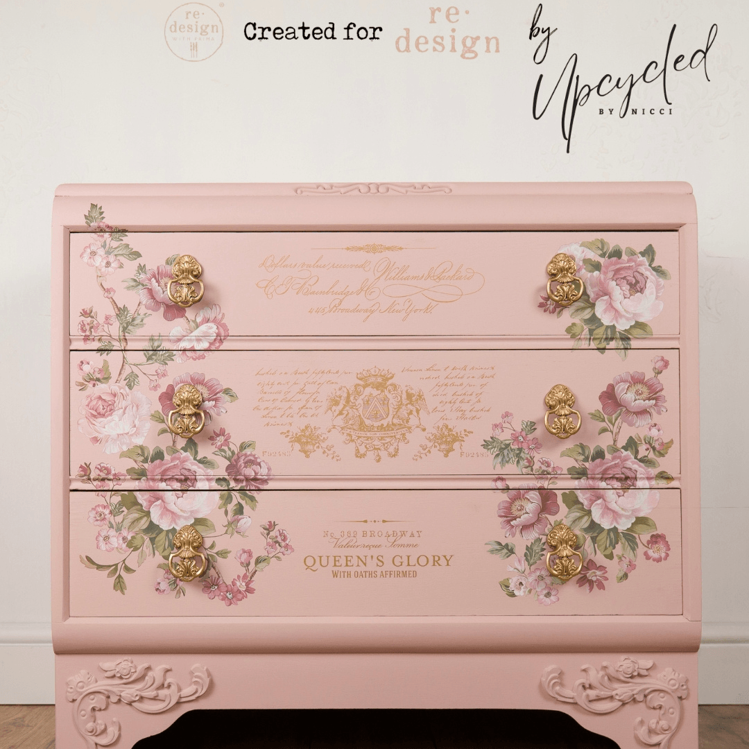 set of pink drawers with Furniture Transfer with roses