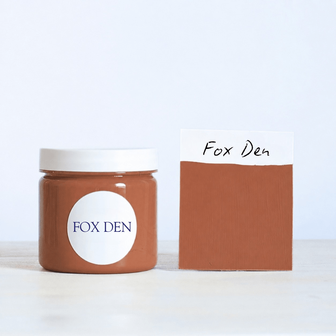 Fox Den pot of paint and swatch on a white background