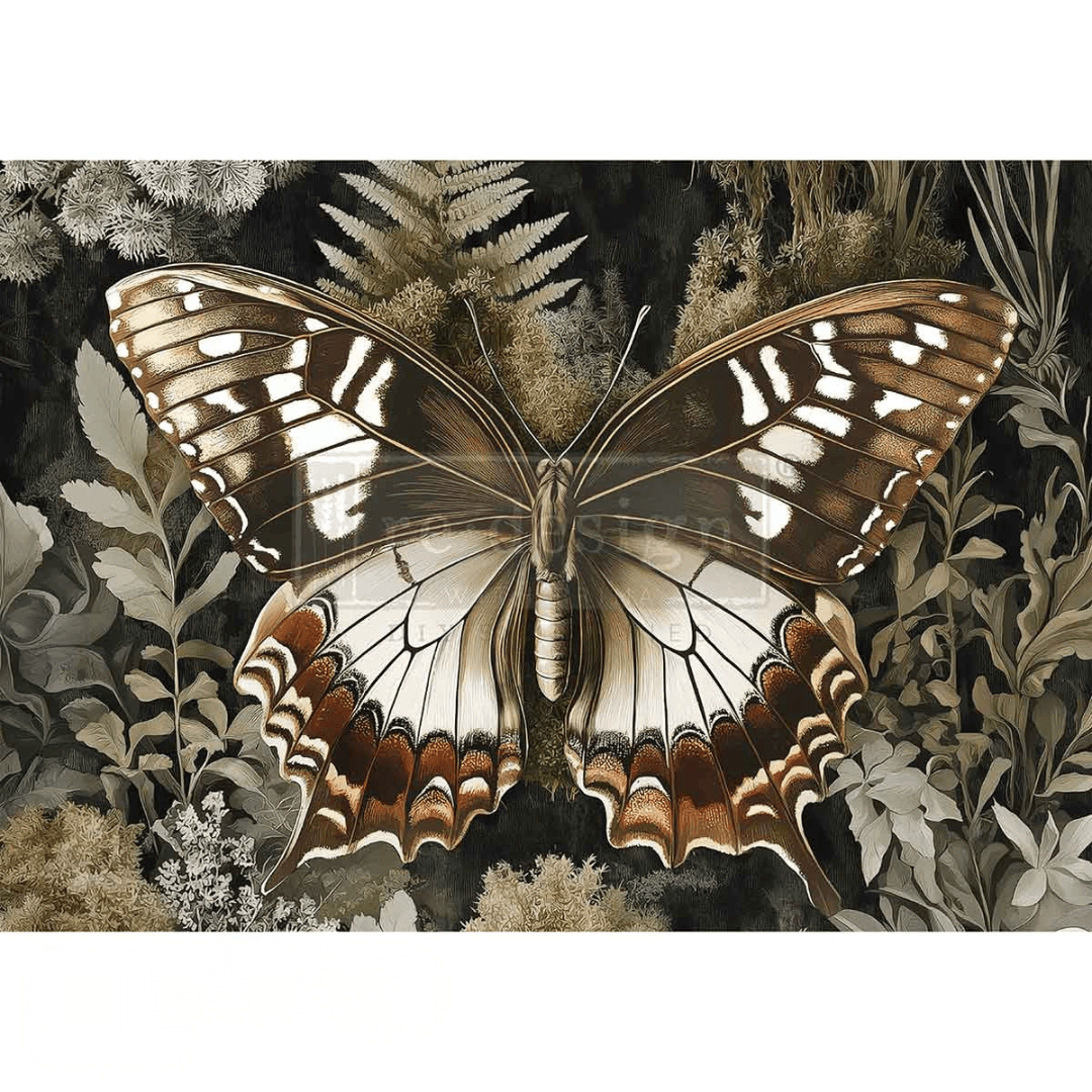 Butterfly with detailed wings on a nature-themed background