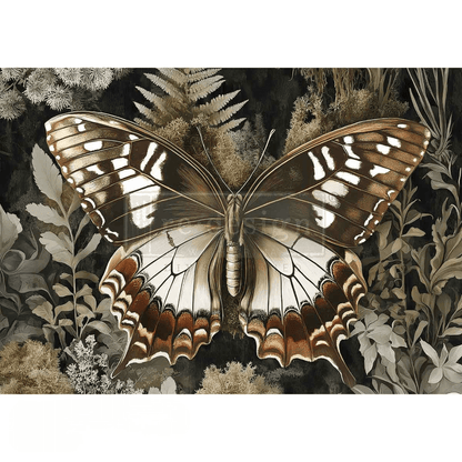 Butterfly with detailed wings on a nature-themed background