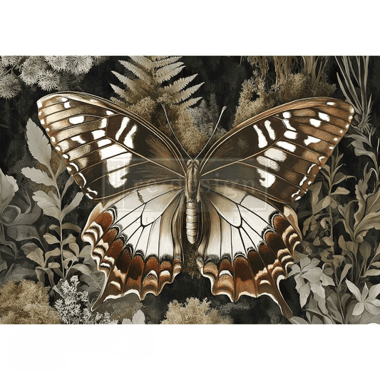 Butterfly with detailed wings on a nature-themed background