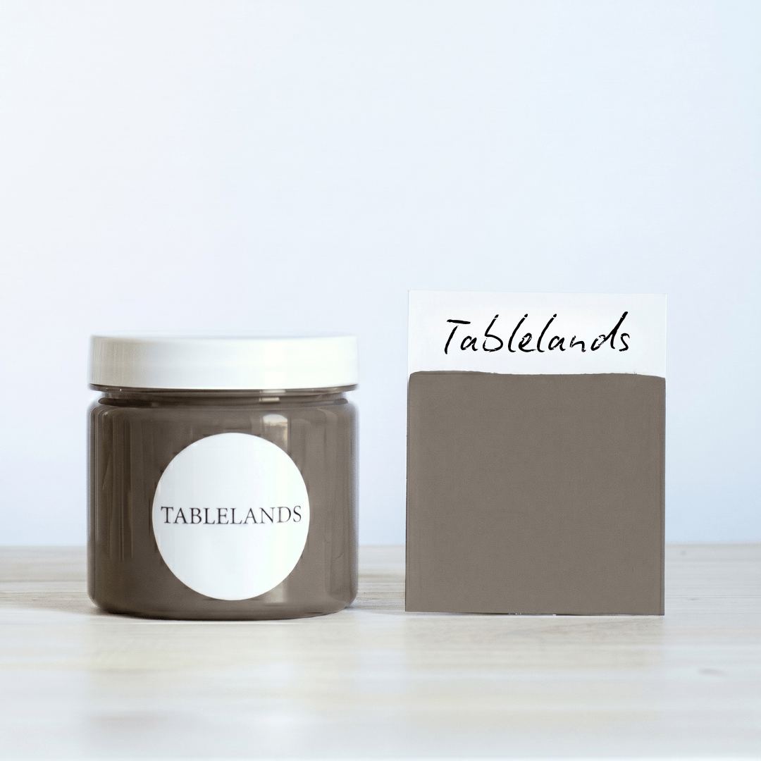 Tablelands paint pot and swatch on a white background