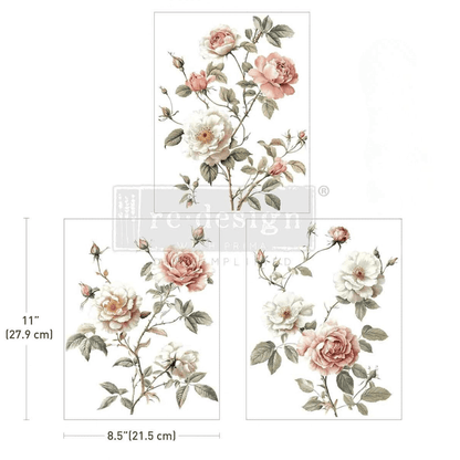 Creamy Blush Blooms furniture transfer featuring pink and white roses on sage stems.