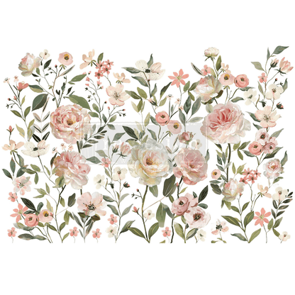 Decorative floral design with pink and white flowers on a white background