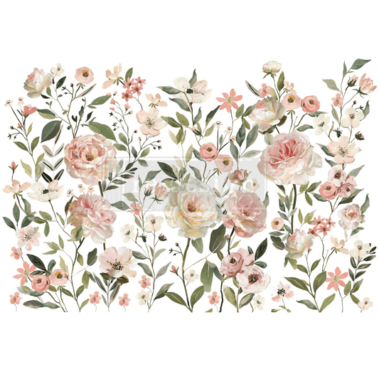 Decorative floral design with pink and white flowers on a white background