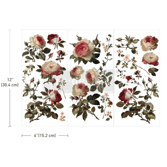 Set of floral wall stickers with measurements on a white background