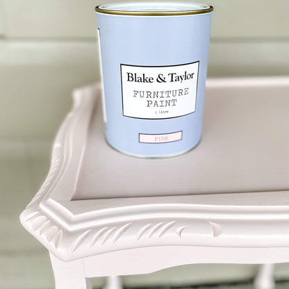 Close up of vintage timber table painted with  Blake & Taylor Pink Chalk Furniture Paint